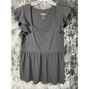 Torrid Super Soft Rib Top Womens Plus Size 1 Black Peplum Flutter Sleeve